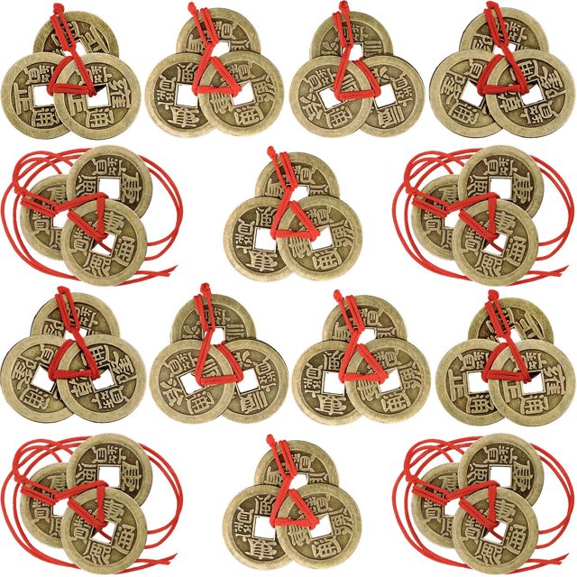 Monedas chinas de la fortuna Monedas Feng Shui Monedas tradicionales con hilo rojo para la riqueza y el éxito, 5 estilos (20 piezas)