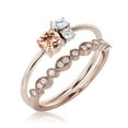 thumbnail image 3 of Unique 3 Stone Minimalist 1.05 Carat Round Cut Morganite Engagement Ring, Trilogy Ring, Wedding Ring in 925 Sterling Silver With 18k Rose Gold Plating, Bridal Set, Matching Band, 3 of 3
