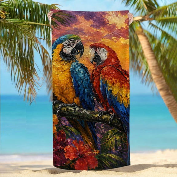 RKSupls Colorful Macaws At Tropical Sunset Quickly Absorb Moisture Beach Towel - Machine Washable Ultra-Soft Microfiber, Ideal for Bathroom beach yoga 30x60 in