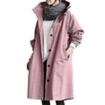 thumbnail image 3 of Women Windbreaker Jacket Casual Loose Button Pockets Hooded Windproof Waterproof For Outdoor Hiking, 3 of 5