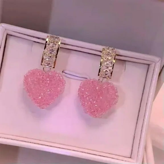 EOEMY Fashion Cubic Zirconia Candy Heart Drop Dangle Earrings Stud Women Jewelry Gift-Pink