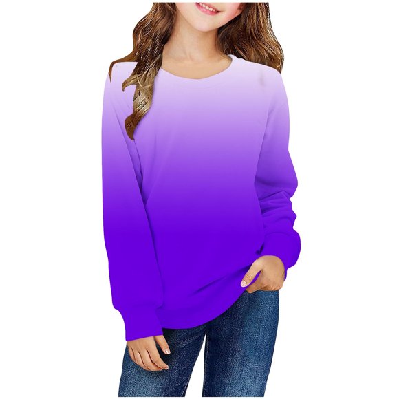 Milgrthf Gradient Sweatshirts for Girls Casual Sport Long Sleeve Crew Neck Fall Loose Fit Fall Pullover Tops Purple 3 Years