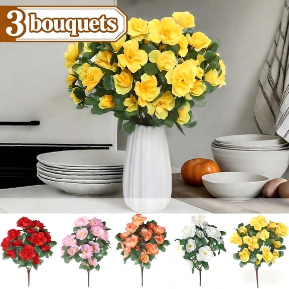 3 Pcs Artificial Geranium Flowers for Outdoors Geranium Silk Purple Flower Outdoor UV Resistant Garden Plants Faux Flowers for Christmas Home Kitchen Table Centerpieces Decor