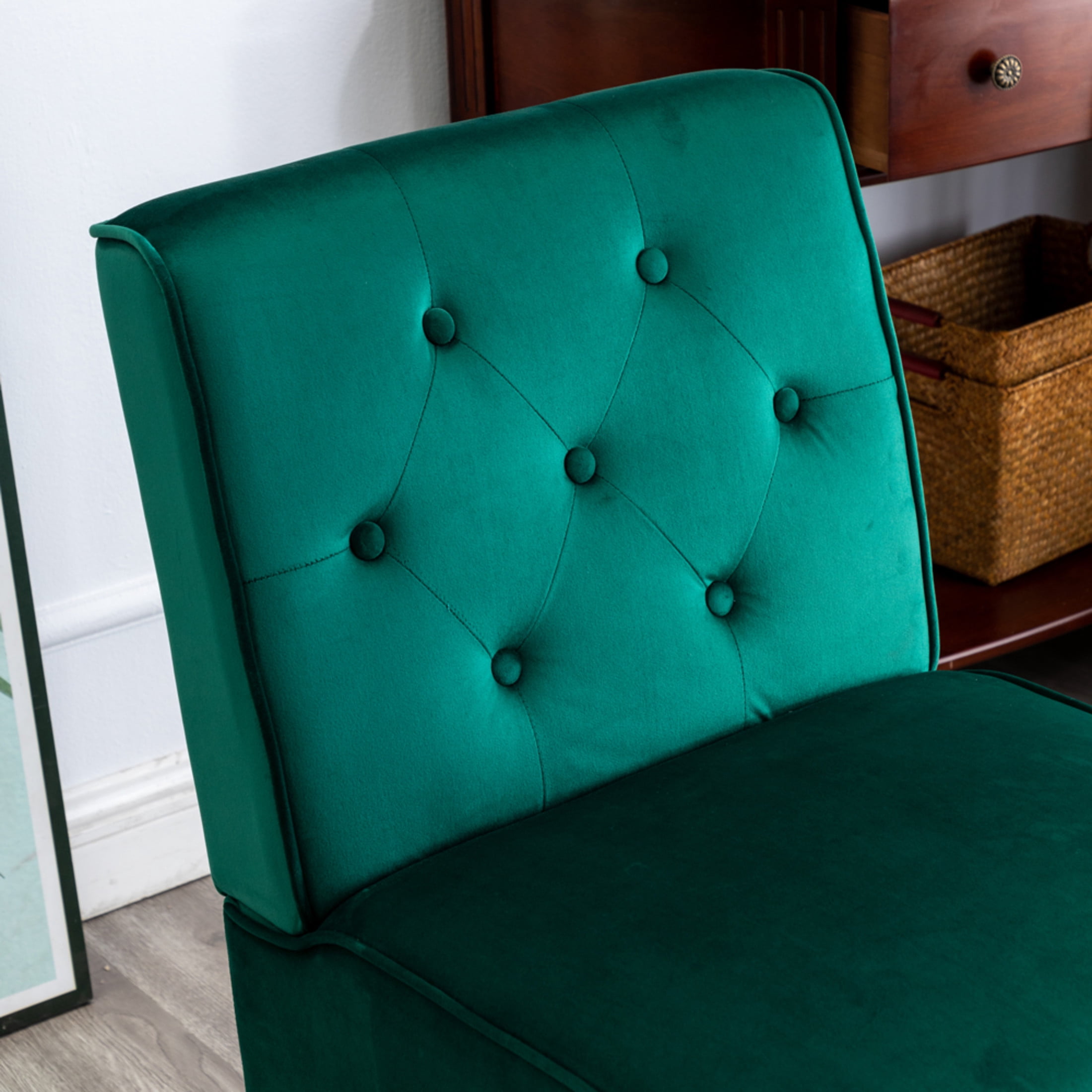 GDF Studio 21" Modern Accent Chairs Set of 2 with Button Tufted Velvet Upholstery, Tapered Wood Legs, Green