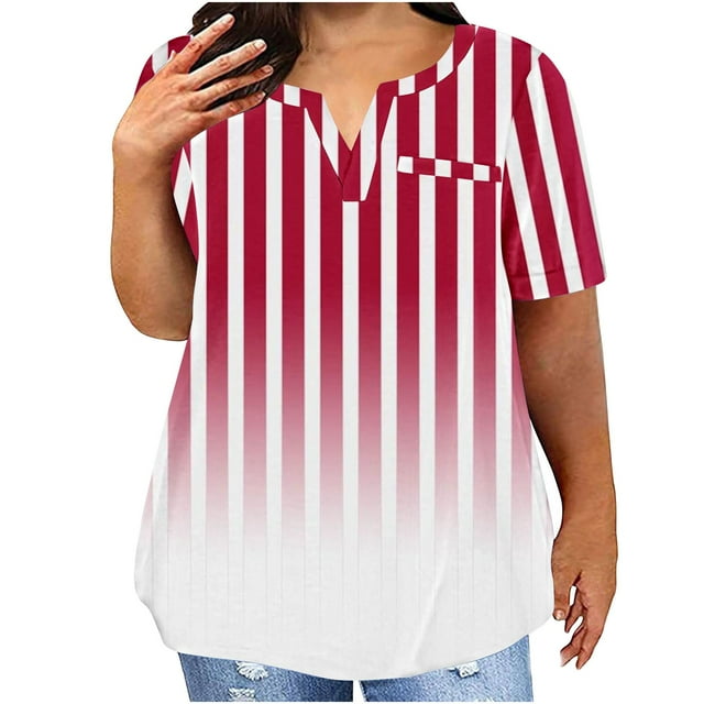 Plus Tamaño de las Mujeres Blusas, Cuello en V Casual Suelto Manga Corta Superior, Impresión Blusa Poliéster Spandex