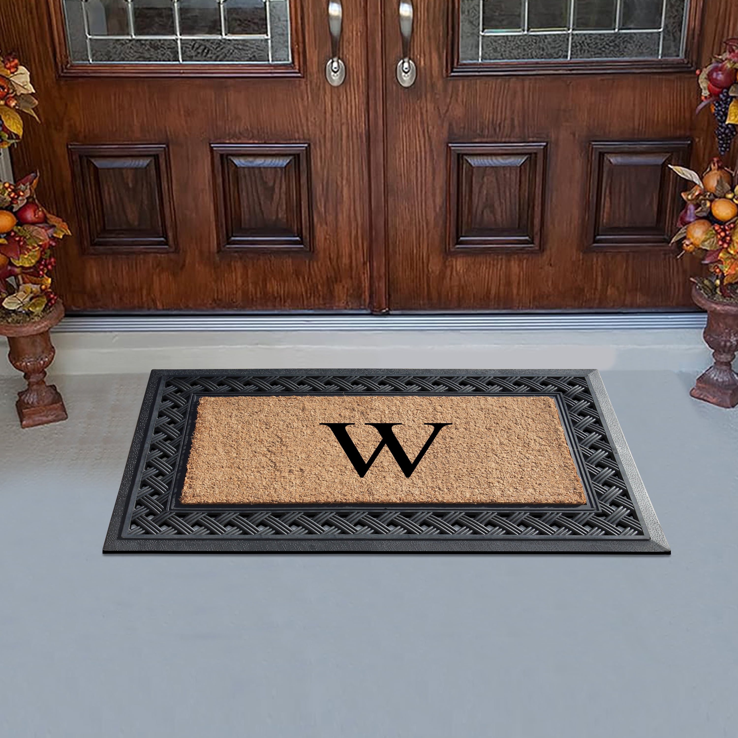 A1 Home Collections Paisley Rubber and Coir Outdoor Doormat, Non-Slip Backing, Black/Beige 23 x 38