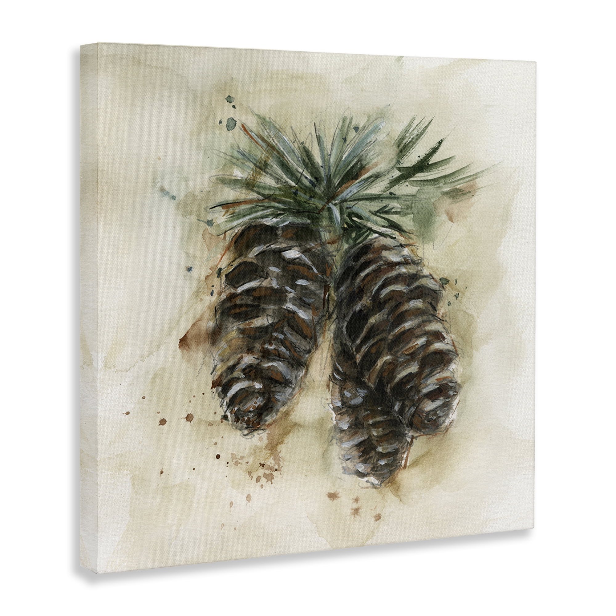 Stupell Industries Rustic Forest Pinecone Plants & Flowers Painting Wrapped Canvas Art Print Wall Art, 17 x 17