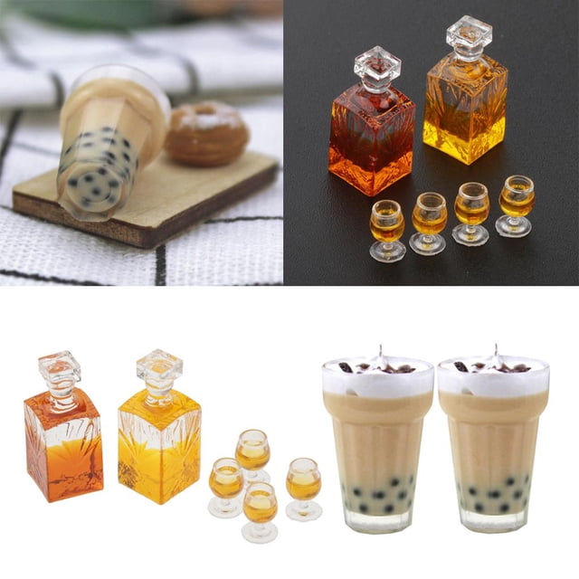 Botellas Y Copas de En Miniatura de 1/12 Baoblaze Modelo de Té Juguetes de Simulación