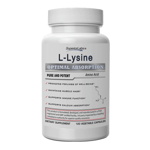 L-Lysine- 100% Pure, 500mg, 120 Vegetable Capsules - Made In USA