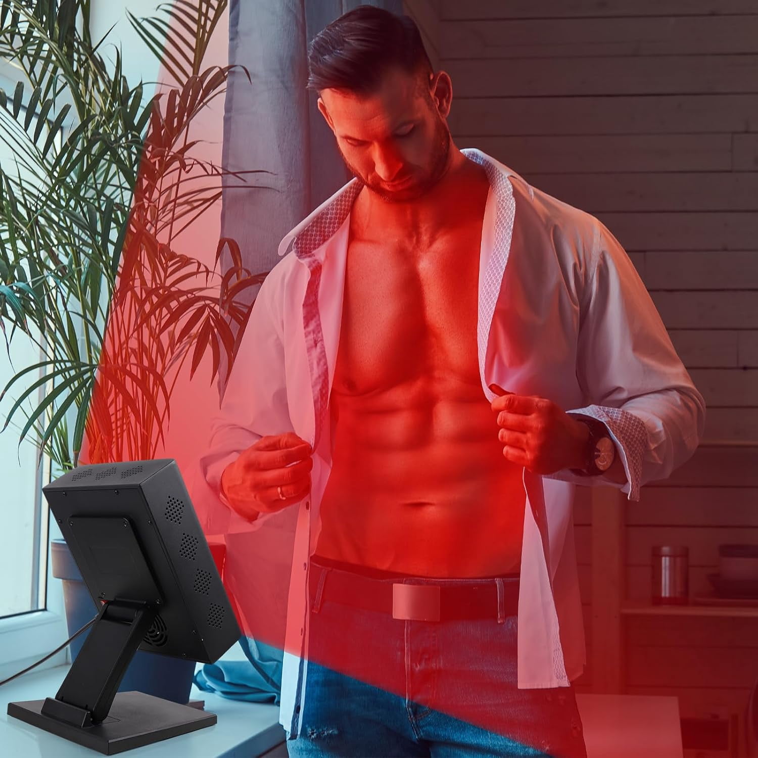 Tabletop Red Light Panel with 60 LEDs, Adjustable Stand for Targeted Light Application