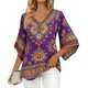 thumbnail image 3 of TaTaai Women's Bohemian Exclusive Print Elegant V-neck 3/4 Sleeve Blouse / Shirt Gift, 3 of 6