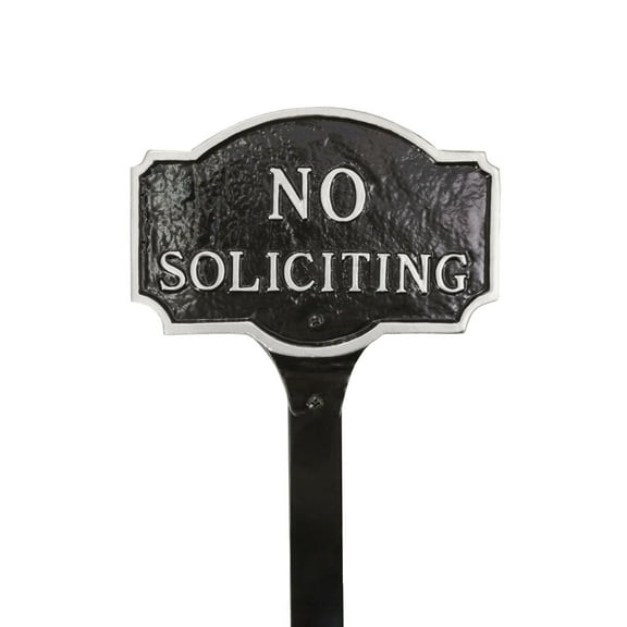 4.5" x 7.15" Petite Montague No Soliciting Statement Plaque Sign with Lawn Stake - Black/Silver