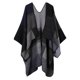 thumbnail image 3 of - Cárdigan con Capa de Poncho de Color a Cuadros para Mujer - Negro, Única Macarena Capa delantera abierta para poncho, 3 of 8