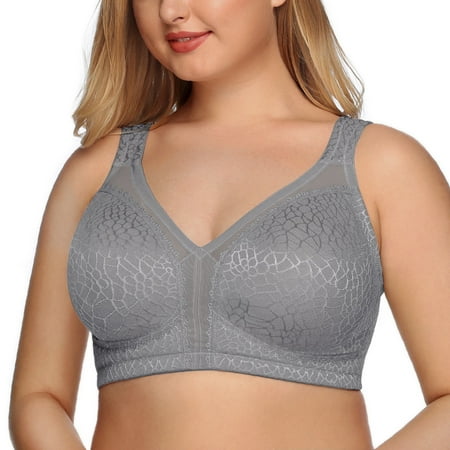 Exerin Women s Full Coverage Plus Size Comfort Double Support Unpadded Wirefree Minimizer Bra (38C  Grey)
