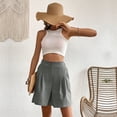 thumbnail image 5 of Rggeeun Women'S Shorts Solid Color Elastic Waist Knit Soft Breathable Loose Fit Knee-Length Pleated With Side Pockets & Button For Summer Vacation Beach Versatile Bottoms,Grey,S, 5 of 7