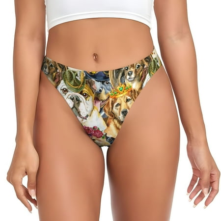 Zeuib Watercolor Dogs Print Seamless Women Underwear Thongs High Waisted No Show Ladies Panties Breathable Comfortable Brief Hi Rise Undies-X-Large