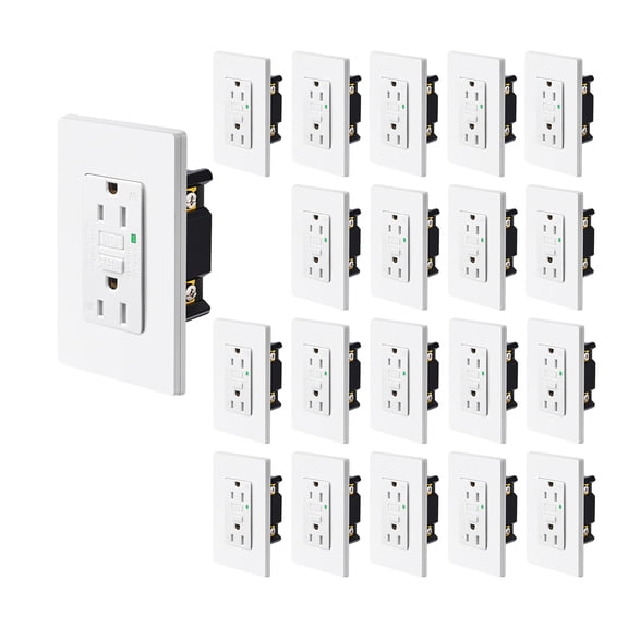 White GFCI Outlet 15Amp 20PK,Nineleaf White Outlets Receptacles,GFI Electrical Outlet with LED Indicator,Weather Resistant,Ground Fault Circuit Interrupters,120V,Wall Plates and Screws Included,ETL