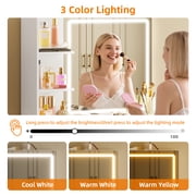 Fairy Vanity Desk Lighted Mirror 5 Drawers Power Outlet Side Hooks Hair Dryer Holder Stool Table Set White