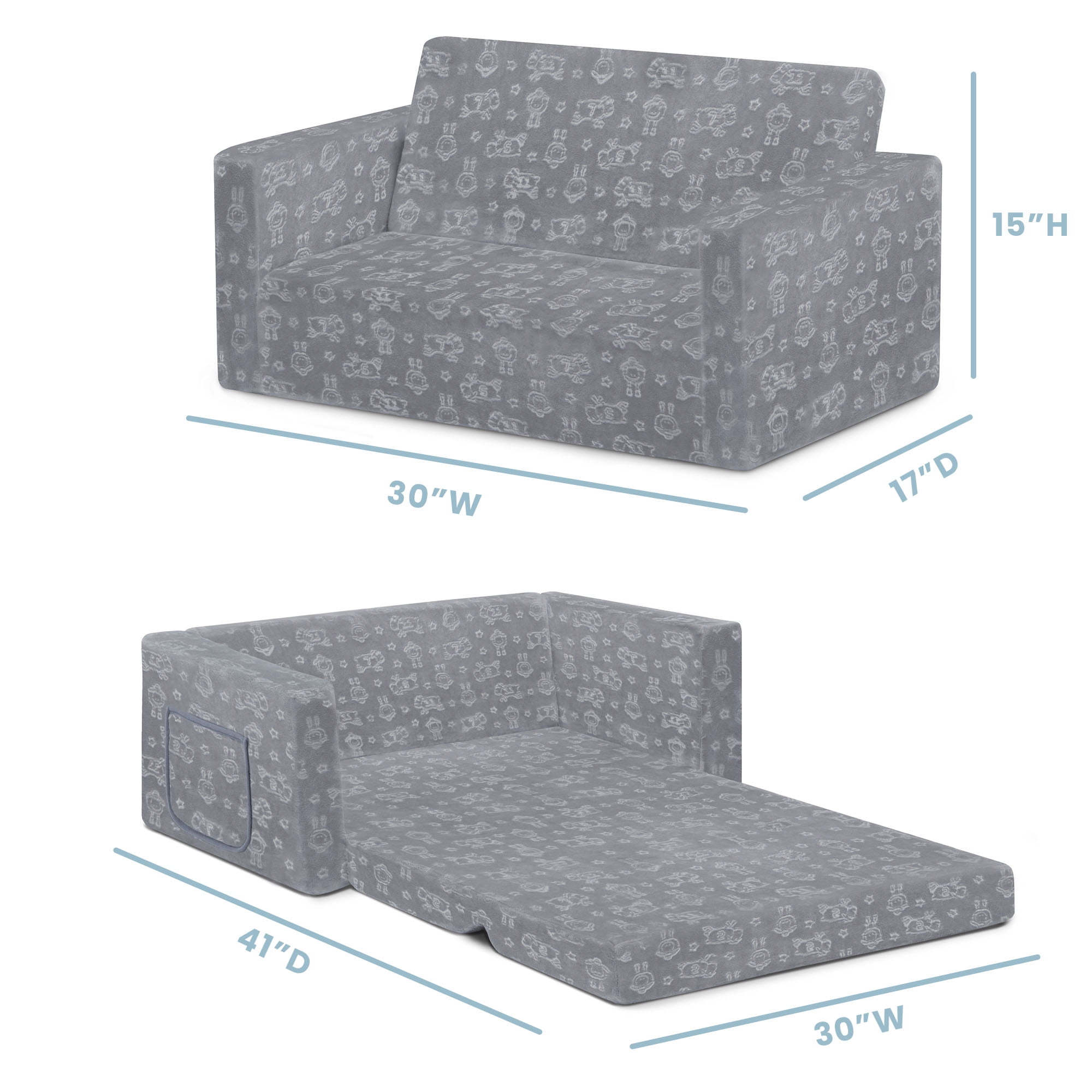 Serta Perfect Sleeper Extra Wide Convertible Sofa to Lounger - Comfy 2-in-1 Flip Open Couch/Sleeper for Kids, Multiple Colors