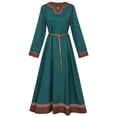 thumbnail image 4 of Women's Medieval Viking Dress Retro Pastoral Renaissance Peasant Maxi Gown with Belt for Halloween Cosplay, 4 of 6