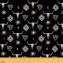 Castle Fairy Bull Skull Cactus Fabric by the Yard 1 Yard,Western Theme Home Decor Fabric by the Yard,Bohemian Aztec Room Decor Fabric by the Yard,Microfiber Boys Bedroom Decor