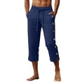 thumbnail image 2 of Yaoyar Linen Pirate Pants for Men Summer Lightweight 3/4 Pants Vacation Beach Trousers Side-Button Closure Joggers, 2 of 7