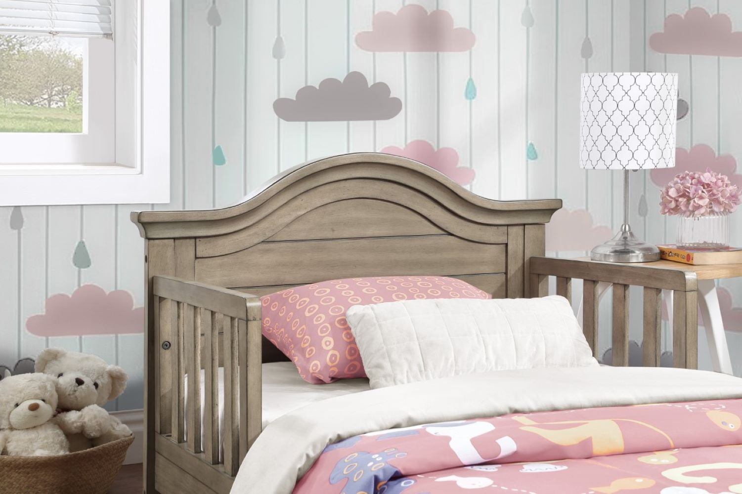 Ti Amo Catania Kids Wood Toddler Bed with Safety Rails, Vintage Grey
