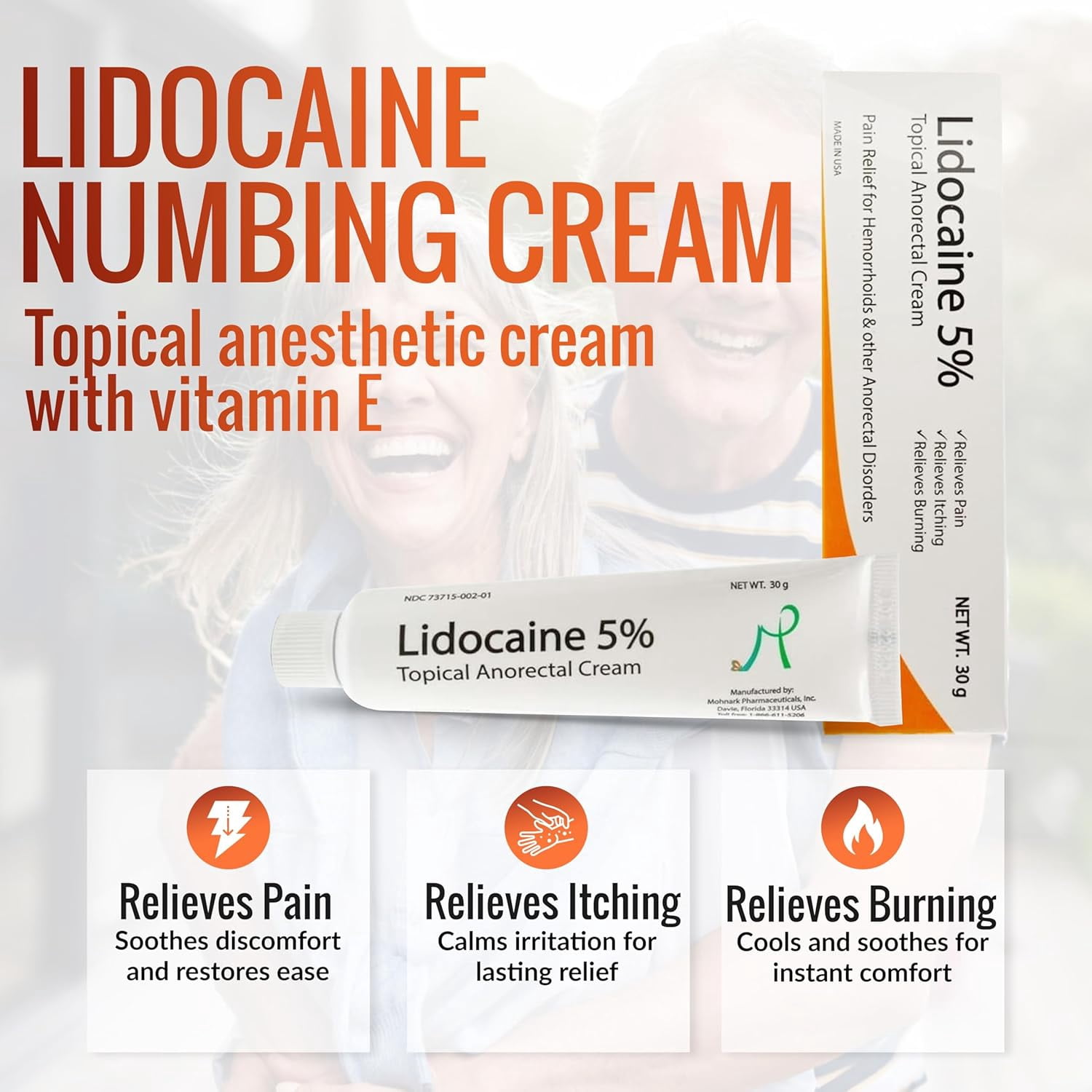 Maximum Strength 5% Lidocaine Hemorrhoid Treatment Cream for External and Internal Hemorrhoids Treatment Burn Itch Pain Relief Topical Anorectal Cream - 30 Gram Tube Made in USA 2PK