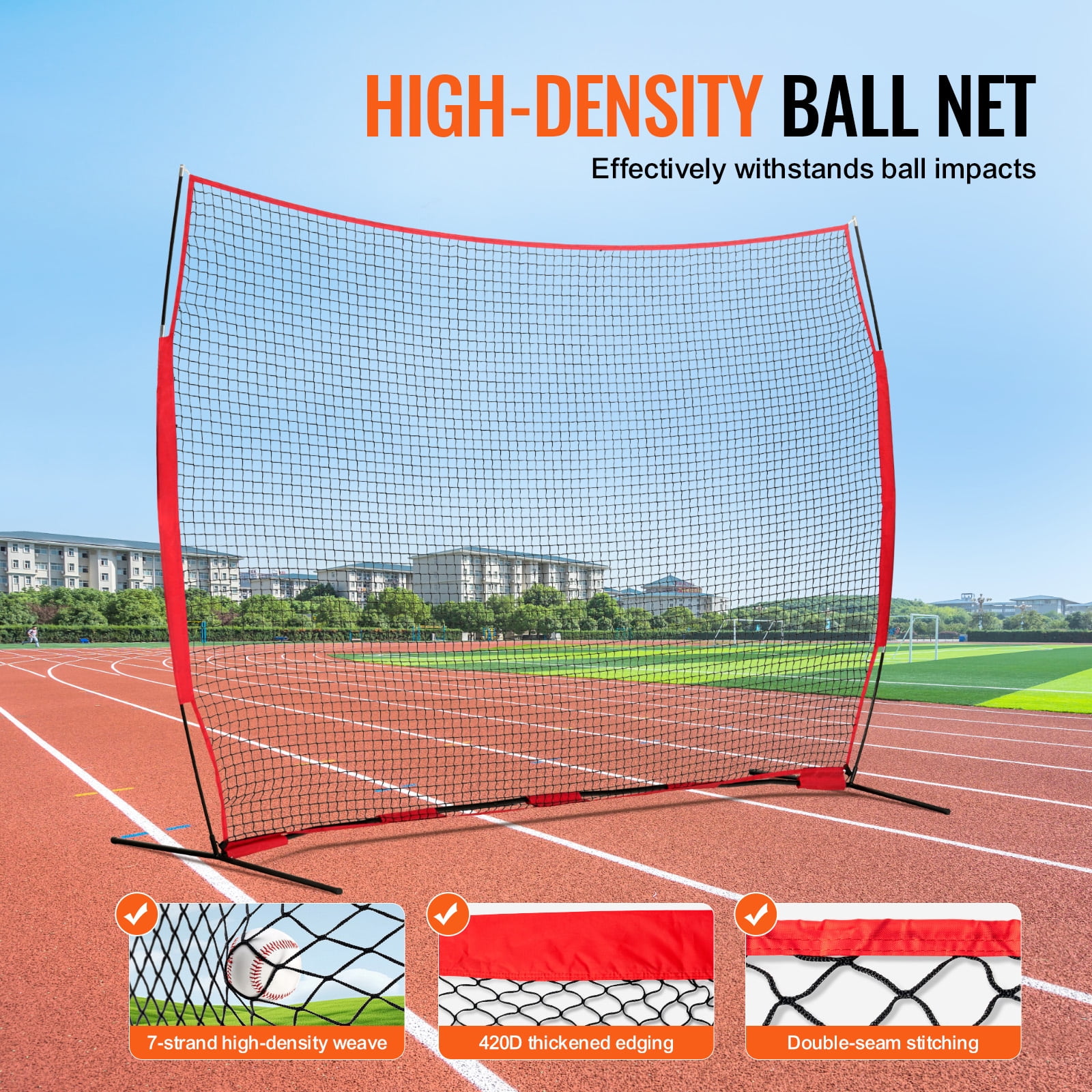 KFFKFF Barricade Backstop Net,12x9ft Portable Barricade Tailgate Net Sports Ball Obstacle Softball Practice Net w/ Carry Bag for Baseball Softball Lacrosse Soccer Hockey Training