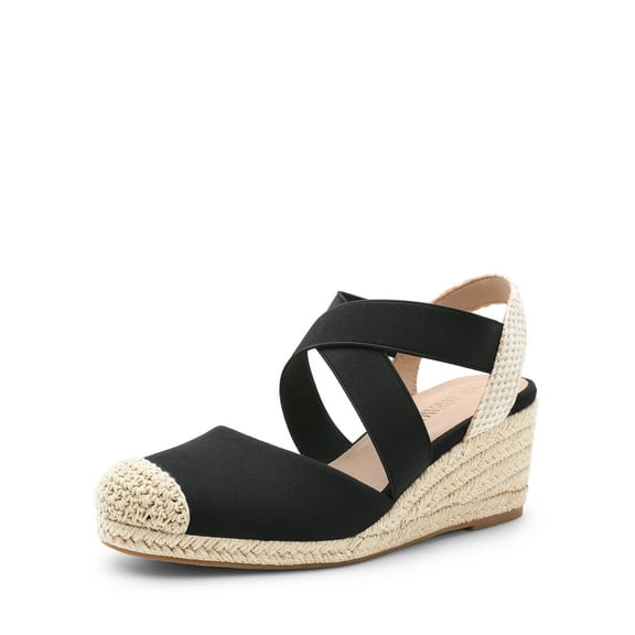 DREAM PAIRS Womens Close Toe Espadrilles Platform Slip on Elastic Criss Cross Straps Dressy Wedges Sandals