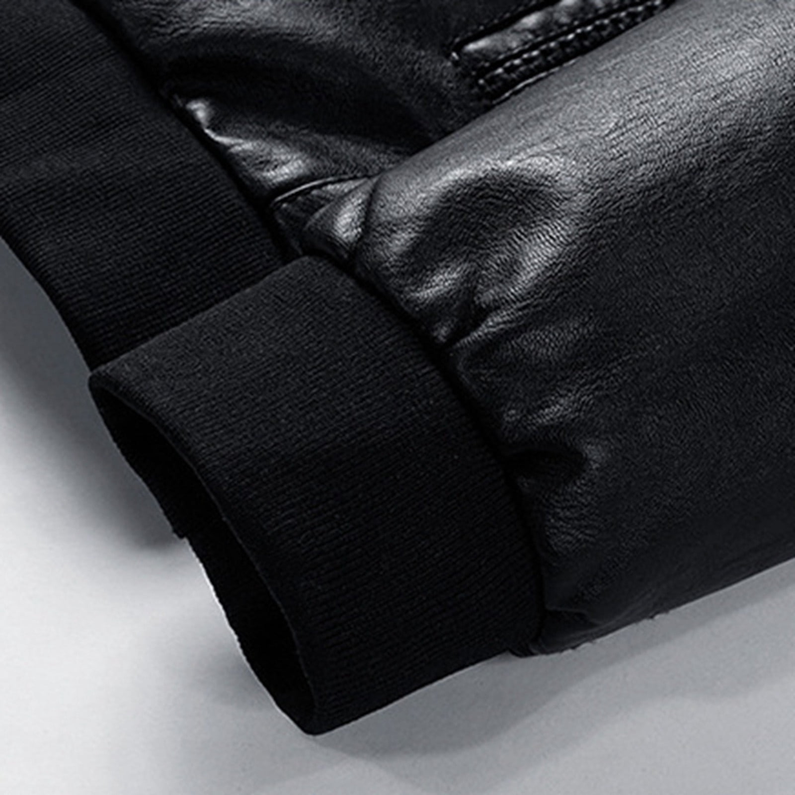 Durtebeua Long Sleeve Leather Jacket Solid Color Loose Thick Leather Coat Mens Leather Jacket Tall