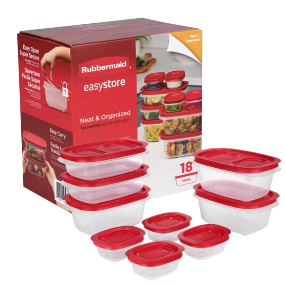 Rubbermaid EasyStore Medium Rectangle Containers, 18-Piece Set, Food Storage Containers, Food Storage Containers with Lids, Made for Family Meals and Easy Serving