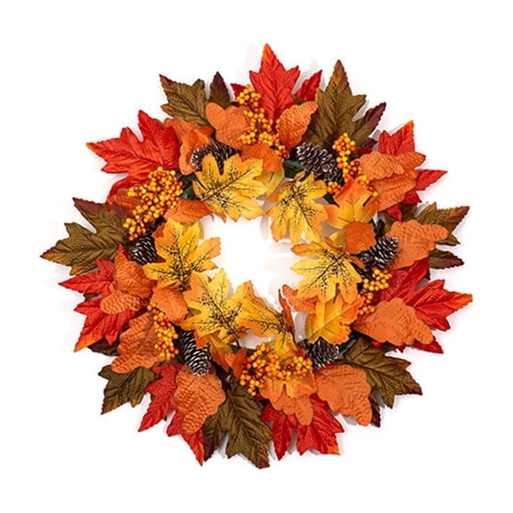 A Artificial Sunflower Wreath Autumns Harvest With Pumpkins And Maple Leaves Wall Hanging Decor