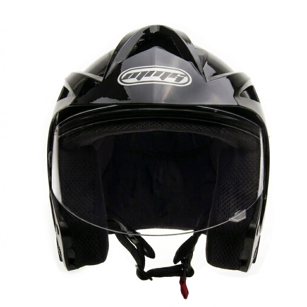 MMG Motorcycle Scooter Street Open Face Helmet DOT - Flip Up Shield - Gloss Black (Medium) Model 20