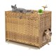 thumbnail image 1 of Caja de arena para gatos Muebles ocultos con tapete suave Casa para gatos de ratán tejida a mano con puerta para gatos grandes Muebles de baño ocultos elegantes para sala de estar, dormitorio o balcón, 1 of 1