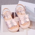 thumbnail image 4 of Xfvqtps Kids Girls Summer Princess Sandals Open Toe Lace Bow Hook and Loop Soft Sole Flats Shoes, 4 of 8