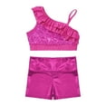 thumbnail image 2 of YONGHS Kids Girls 2 Piece Gymnastics Dance Outfits Sequins Crop Top with Shorts Set Metallic Hot Pink 8, 2 of 7