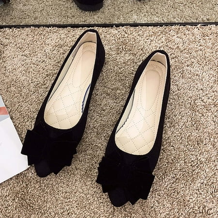 Xysaqa Black Flats for Women  Ballets Shoes for Girls Women s Spring and Summer New Shallow Mouth Suede Bow Slip-on Flat Shoes Womens Flats on Clearance
