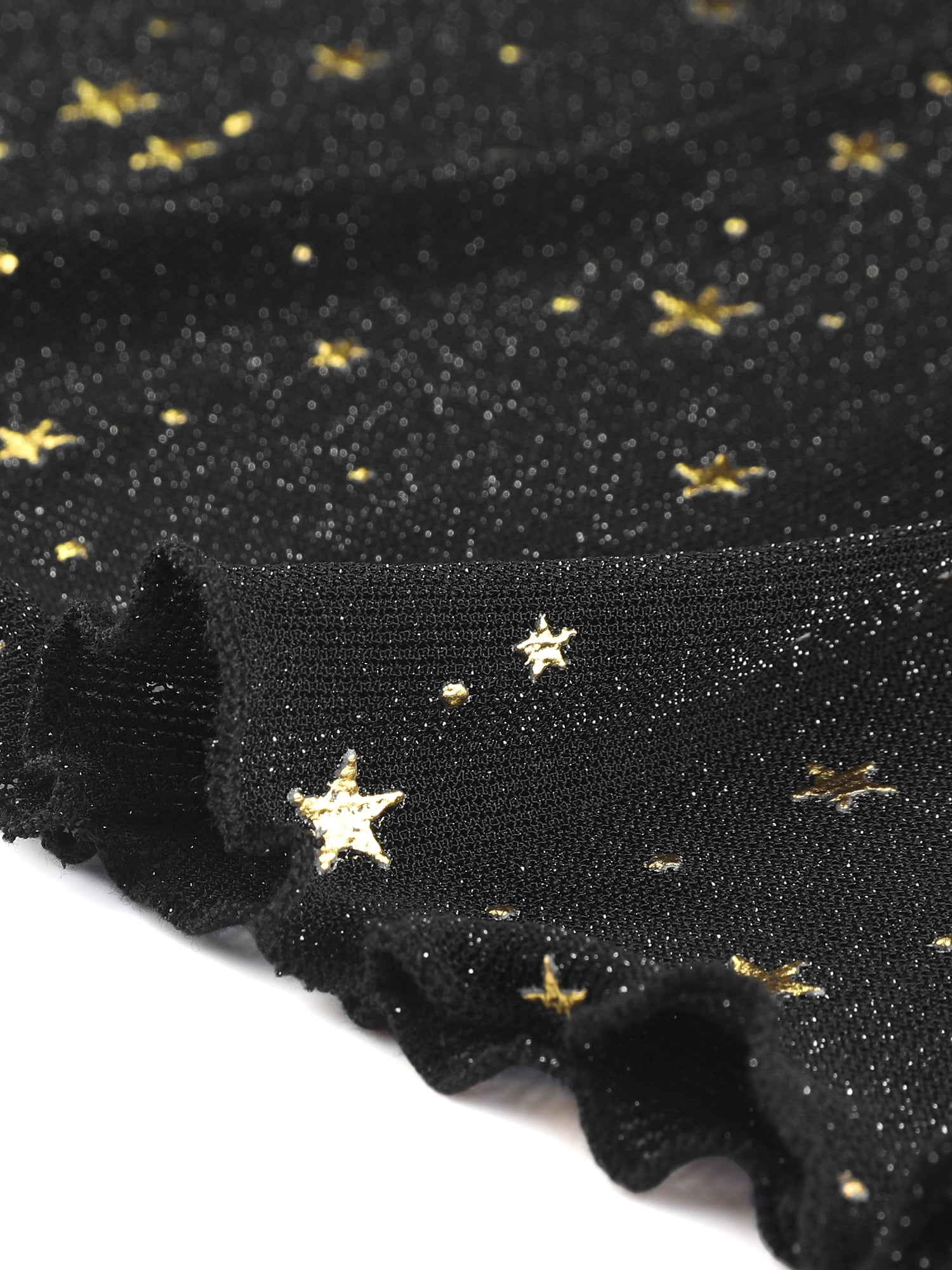 Unique Bargains Women's Halloween Costume Glitter Bell Sleeve Mesh Party Crop Top Black M