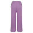 thumbnail image 3 of Women's High Waist Wide Leg Cotton Linen Pants with Pockets Lightweight Breathable Casual Trousers for Summer Beach Everyday Wear Comfortable Lounge Pants Purple L, 3 of 5