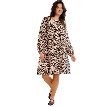 Ellos Plus Size Boat Neck Godet Dress