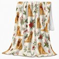 thumbnail image 2 of Golden Retriever Dog Pattern Holiday Poinsettias, Playful Pet Portrait Pattern, Warm Flannel Blanket for Living Room and Reading Nook, Dog Lovers Friendship Gift, Pet Lover Home Decor, 2 of 9