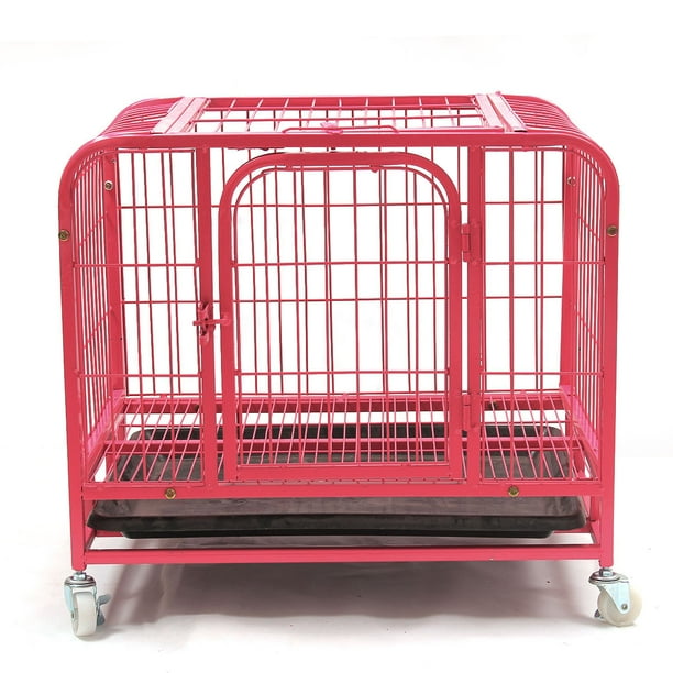 HeavyDuty Dog Crate with Wheels & Plastic Tray, Small, 31"L, Pink