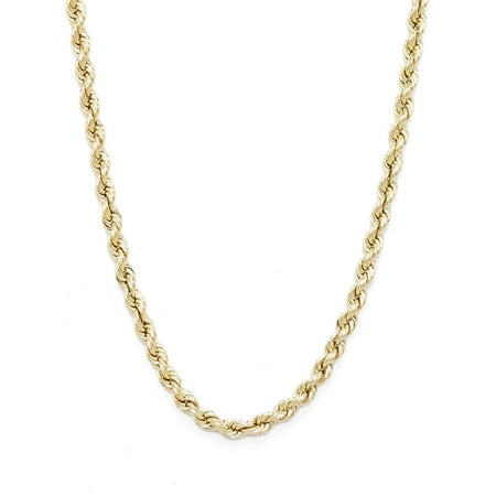 Floreo 10k Yellow Gold Hollow Rope Chain Necklace with Lobster Claw Clasp for Women and Men, 2.5mm