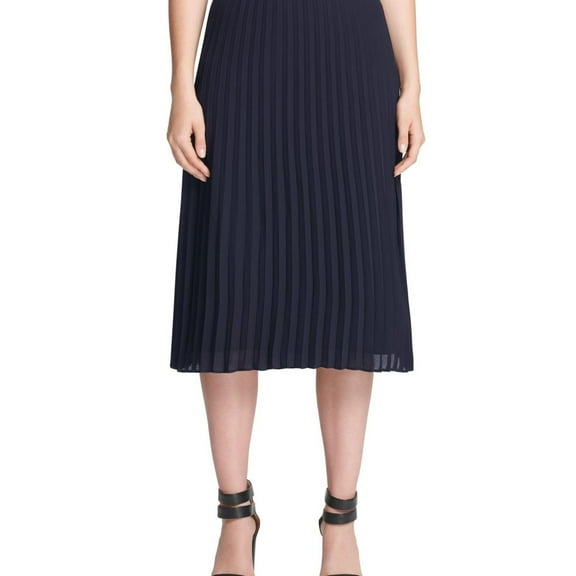 DKNY Womens Pleated Midi Skirt, Black, Petite, 10P