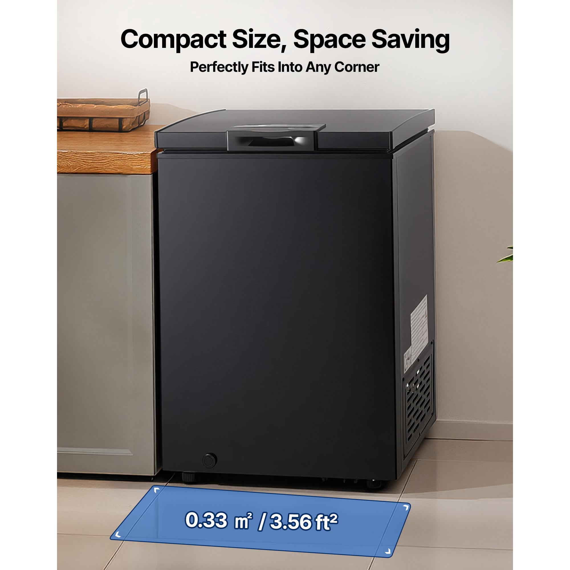 KFFKFF 3.3 Cu.ft Compact Chest Freezer, Freestanding Deep Freezer with Top-Opening Door, Includes 2 Removable Baskets & Adjustable Temperature Control - Energy Efficient, Quiet Operation, Black
