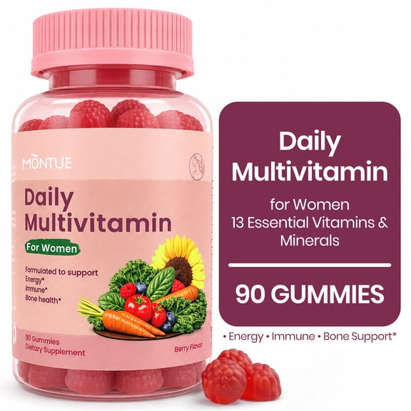 Montue Daily Multivitamin Gummies for Women, Supports Energy Immune Bone Health, Berry Flavor, 90 Count