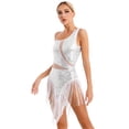 thumbnail image 3 of Zaldita Women's Fringe Tassel Dress Sequins Leotard Latin Samba Salsa Ballroom Dance Dress 02#White M, 3 of 7