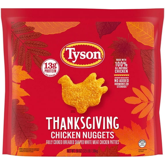 Tyson Thanksgiving Turkey-Shaped Fully-Cooked Chicken Nuggets, Frozen, 56 oz.