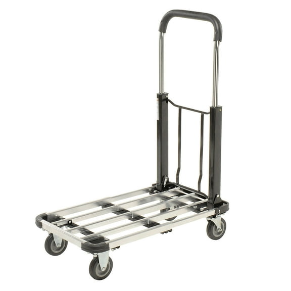 Folding Platform Truck, Telescopic Aluminum Deck, 4" Rubber Wheels, 300 Lb. Capacity